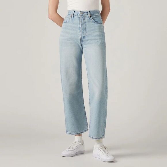 Levi's Premium High Rise Button Fly light wash Ribcage Straight Ankle Jeans 23 - Picture 1 of 12